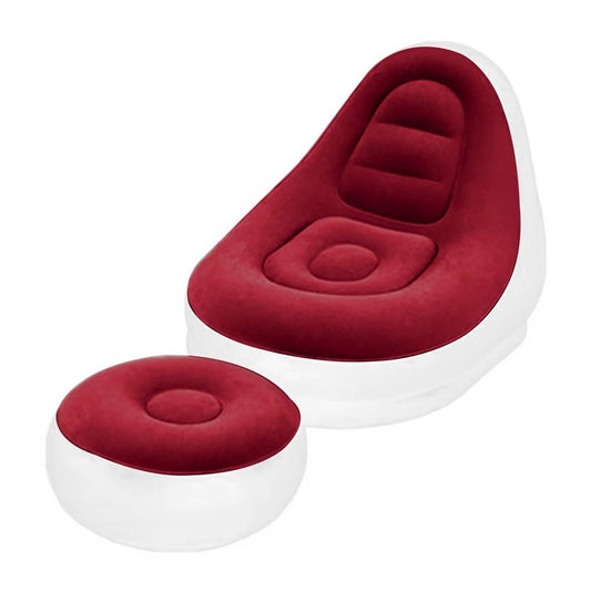 Inflatable Lazy Sofa Chair PVC Flocking Foldable Sofa with Foot Stool Slip-On Lunch Lounge Chair Set Outdoor Folding Lounger Bed