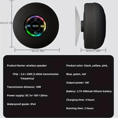 Bluetooth Shower Speakers, Portable Wireless Speaker with Suction Cup, IP67 Waterproof Speaker with LED Light, Pairs Easily to Phones, Tablets, Computer, Gift for Men & Women