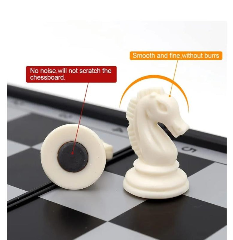 10" Magnetic Chess Sets - 3 in 1 Travel Chess Checkers Backgammon Set with Folding Case - Portable Elastic Bag
