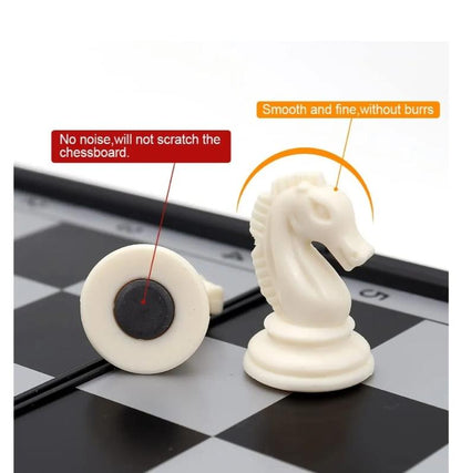 10" Magnetic Chess Sets - 3 in 1 Travel Chess Checkers Backgammon Set with Folding Case - Portable Elastic Bag