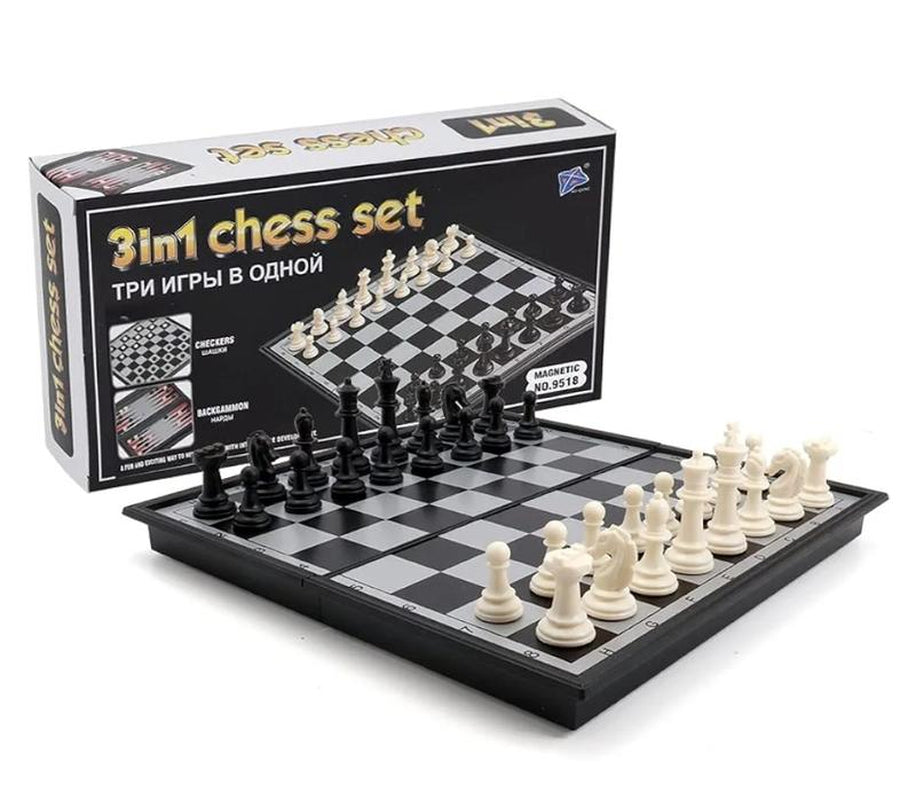 10" Magnetic Chess Sets - 3 in 1 Travel Chess Checkers Backgammon Set with Folding Case - Portable Elastic Bag