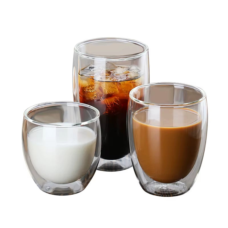 1-6PCS 80-650Ml Double Wall Glass Clear Handmade Heat Resistant Tea Cups Healthy Drink Coffee Milk Mug Insulated Shot Glass Gift