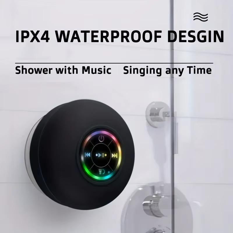 Bluetooth Shower Speakers, Portable Wireless Speaker with Suction Cup, IP67 Waterproof Speaker with LED Light, Pairs Easily to Phones, Tablets, Computer, Gift for Men & Women