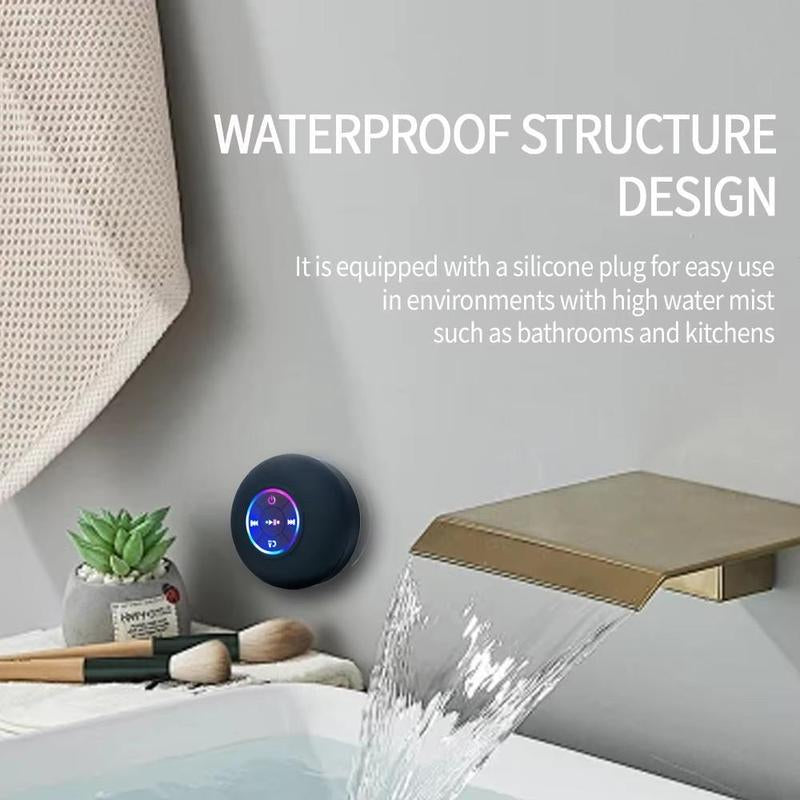 Bluetooth Shower Speakers, Portable Wireless Speaker with Suction Cup, IP67 Waterproof Speaker with LED Light, Pairs Easily to Phones, Tablets, Computer, Gift for Men & Women