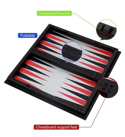 10" Magnetic Chess Sets - 3 in 1 Travel Chess Checkers Backgammon Set with Folding Case - Portable Elastic Bag