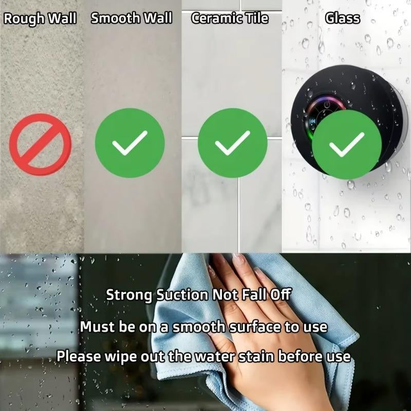 Bluetooth Shower Speakers, Portable Wireless Speaker with Suction Cup, IP67 Waterproof Speaker with LED Light, Pairs Easily to Phones, Tablets, Computer, Gift for Men & Women