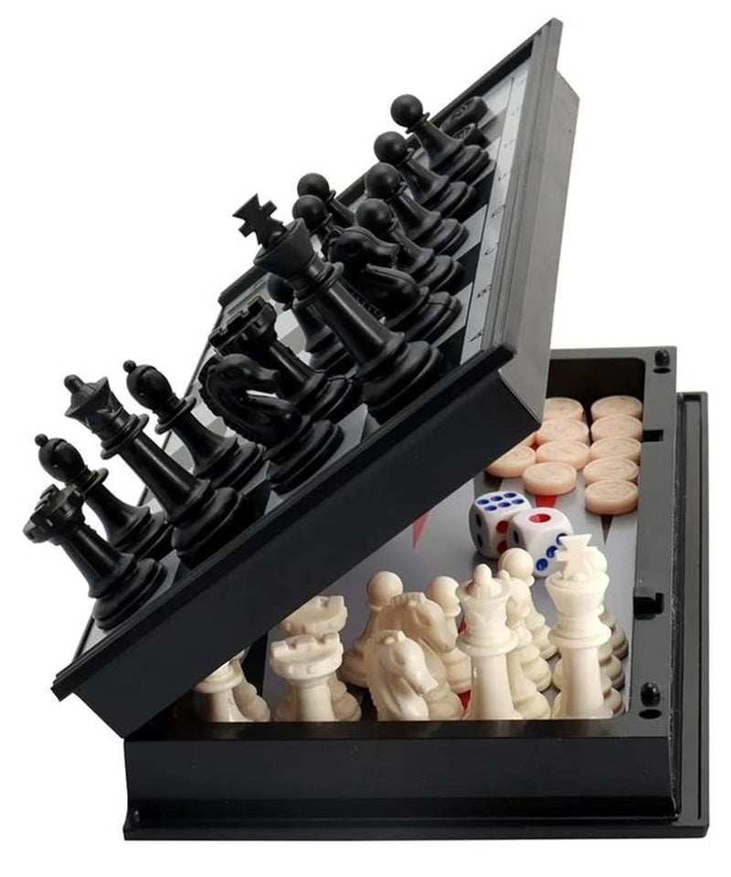 10" Magnetic Chess Sets - 3 in 1 Travel Chess Checkers Backgammon Set with Folding Case - Portable Elastic Bag