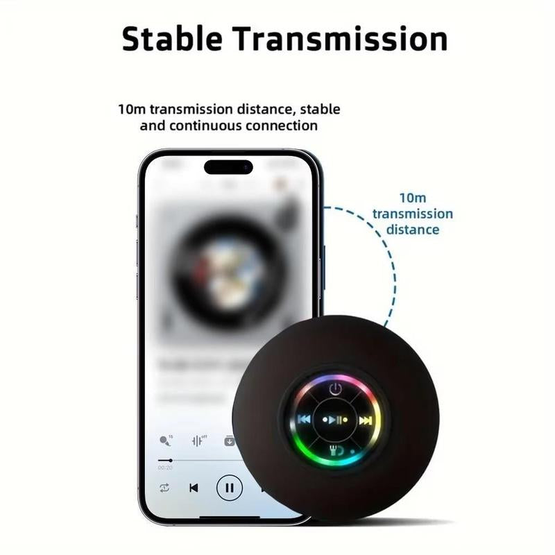Bluetooth Shower Speakers, Portable Wireless Speaker with Suction Cup, IP67 Waterproof Speaker with LED Light, Pairs Easily to Phones, Tablets, Computer, Gift for Men & Women