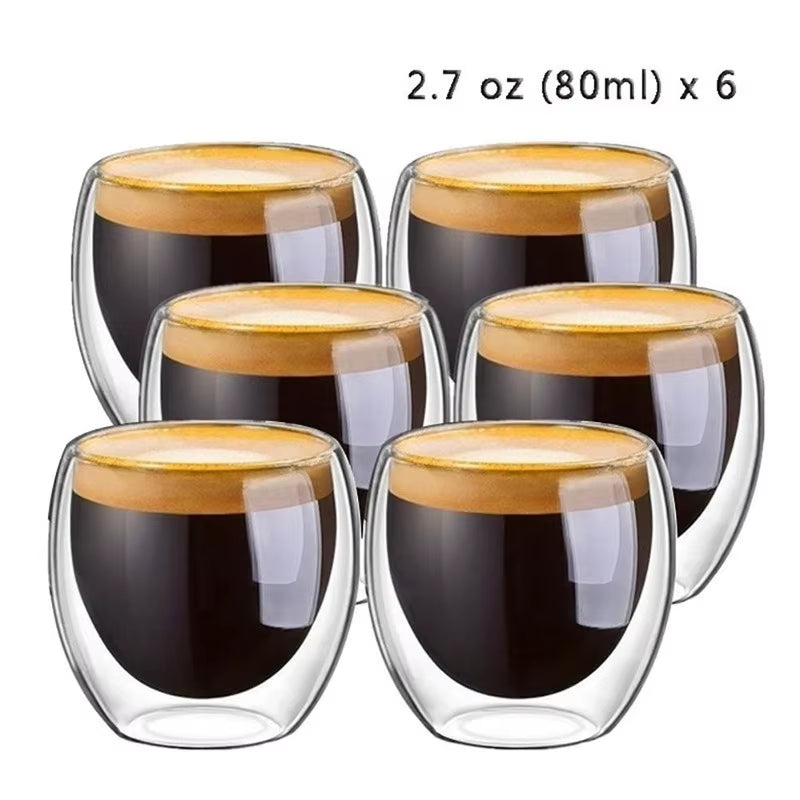 1-6PCS 80-650Ml Double Wall Glass Clear Handmade Heat Resistant Tea Cups Healthy Drink Coffee Milk Mug Insulated Shot Glass Gift