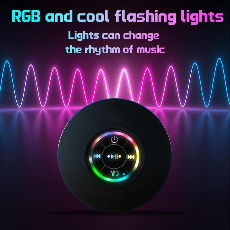 Bluetooth Shower Speakers, Portable Wireless Speaker with Suction Cup, IP67 Waterproof Speaker with LED Light, Pairs Easily to Phones, Tablets, Computer, Gift for Men & Women