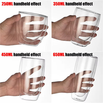 1-6PCS 80-650Ml Double Wall Glass Clear Handmade Heat Resistant Tea Cups Healthy Drink Coffee Milk Mug Insulated Shot Glass Gift