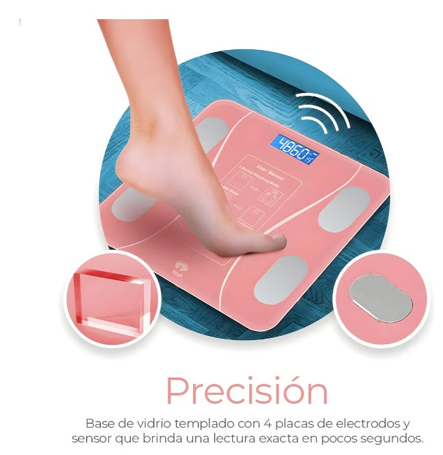Báscula Electrónica Bluetooth Digital Inteligente Color Rosa