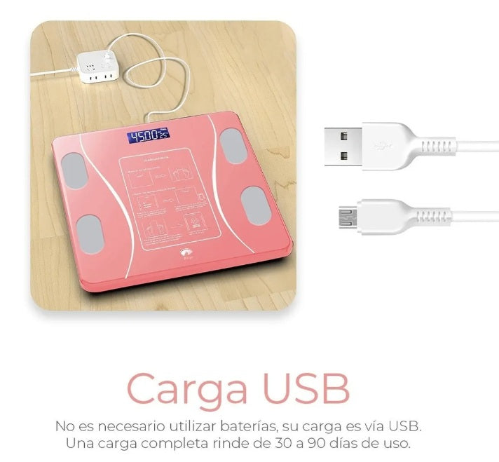 Báscula Electrónica Bluetooth Digital Inteligente Color Rosa
